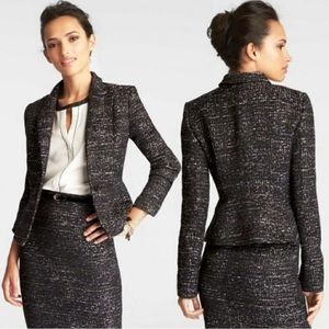 Ann Taylor Black Purple Cream Tweed Peplum Blazer Size 4 Professional Elegant